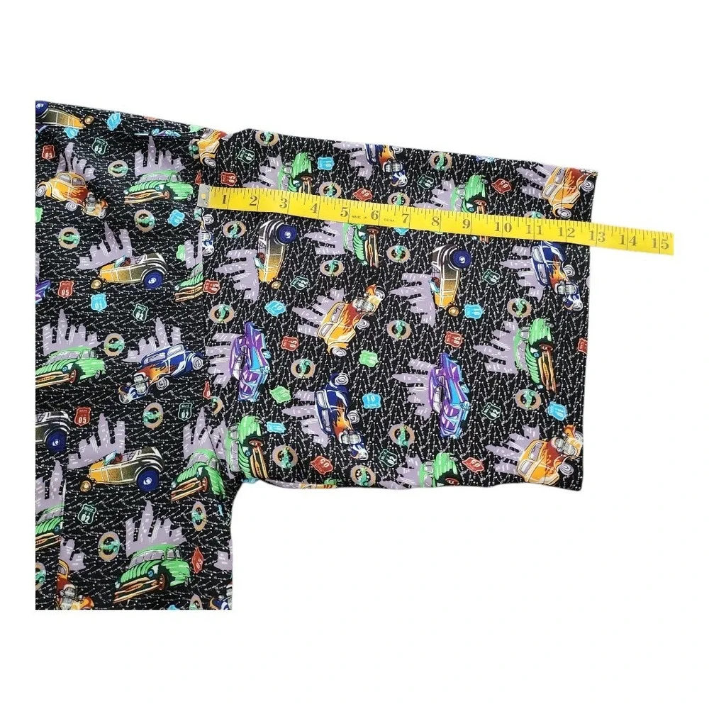 ZAM Short Sleeve Button‎ Up Vintage Black Shirt Size 2XL Cars City Colorful NWOT
